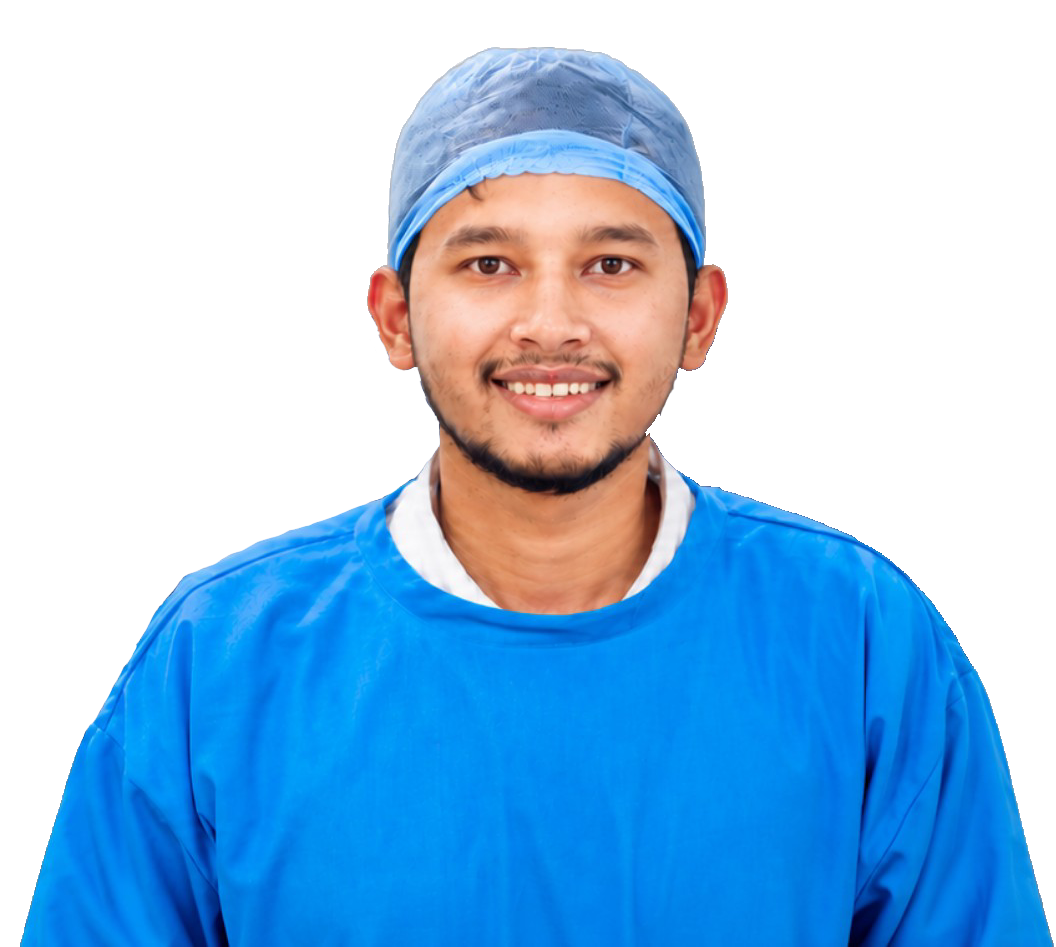 Dr. Madhurjya Borgohain in surgical scrubs